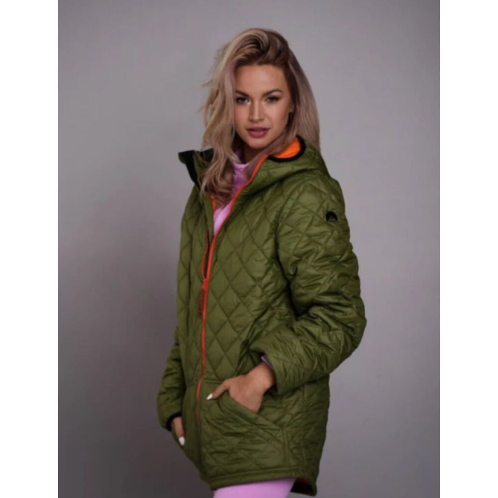 OOSC Khaki Green Glacier Thermolite Jacket Insulated Hooded Recycled Coat Sz L